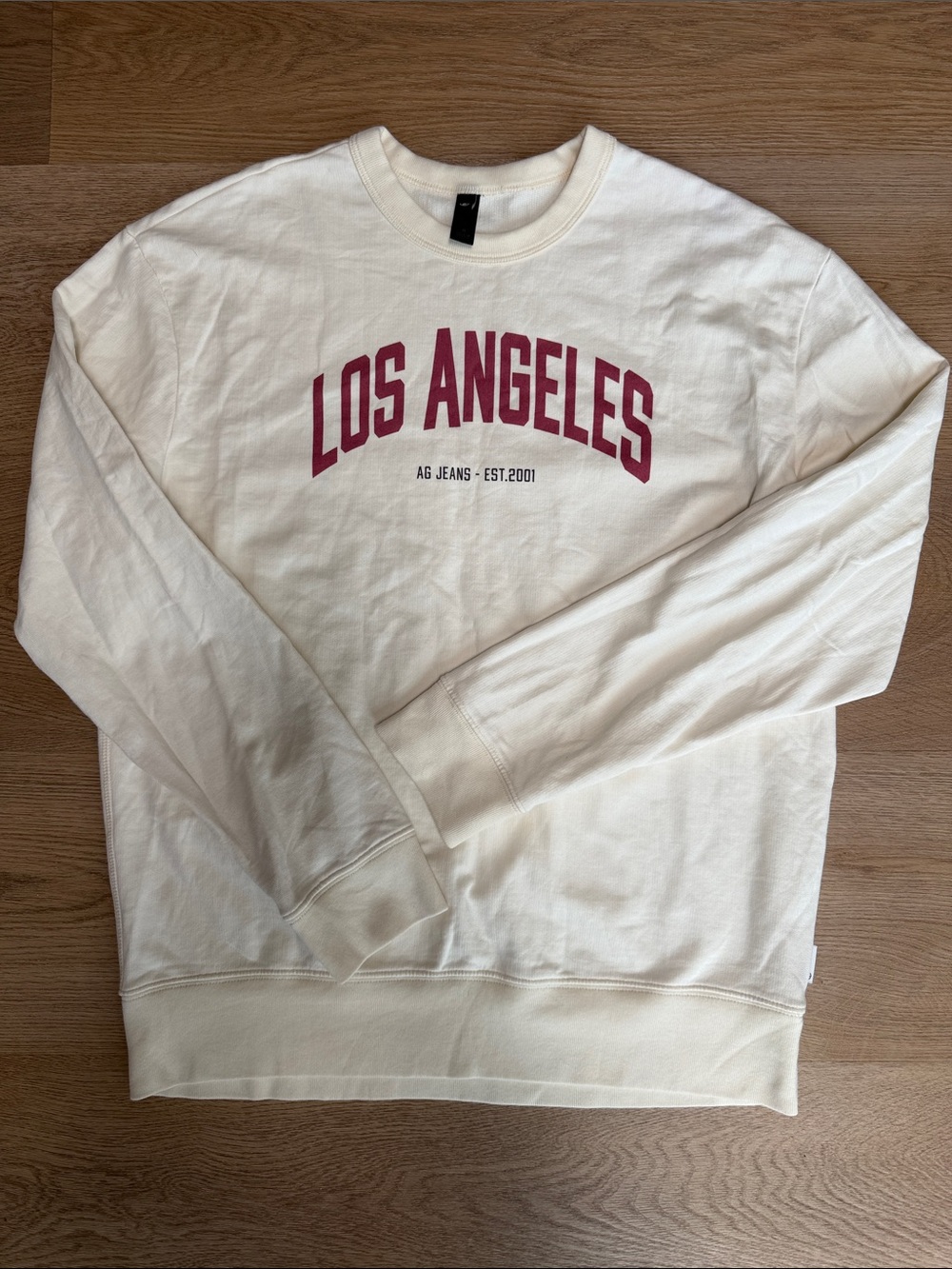 Ag Adriano Goldschmied Cream Crewneck with Maroon 'Los Angeles' Print